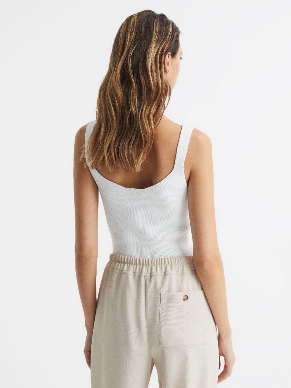REISS Daisy Sweetheart Neck Tank Top Ribbed Sleeveless Stretch White Size Small - Picture 15 of 15